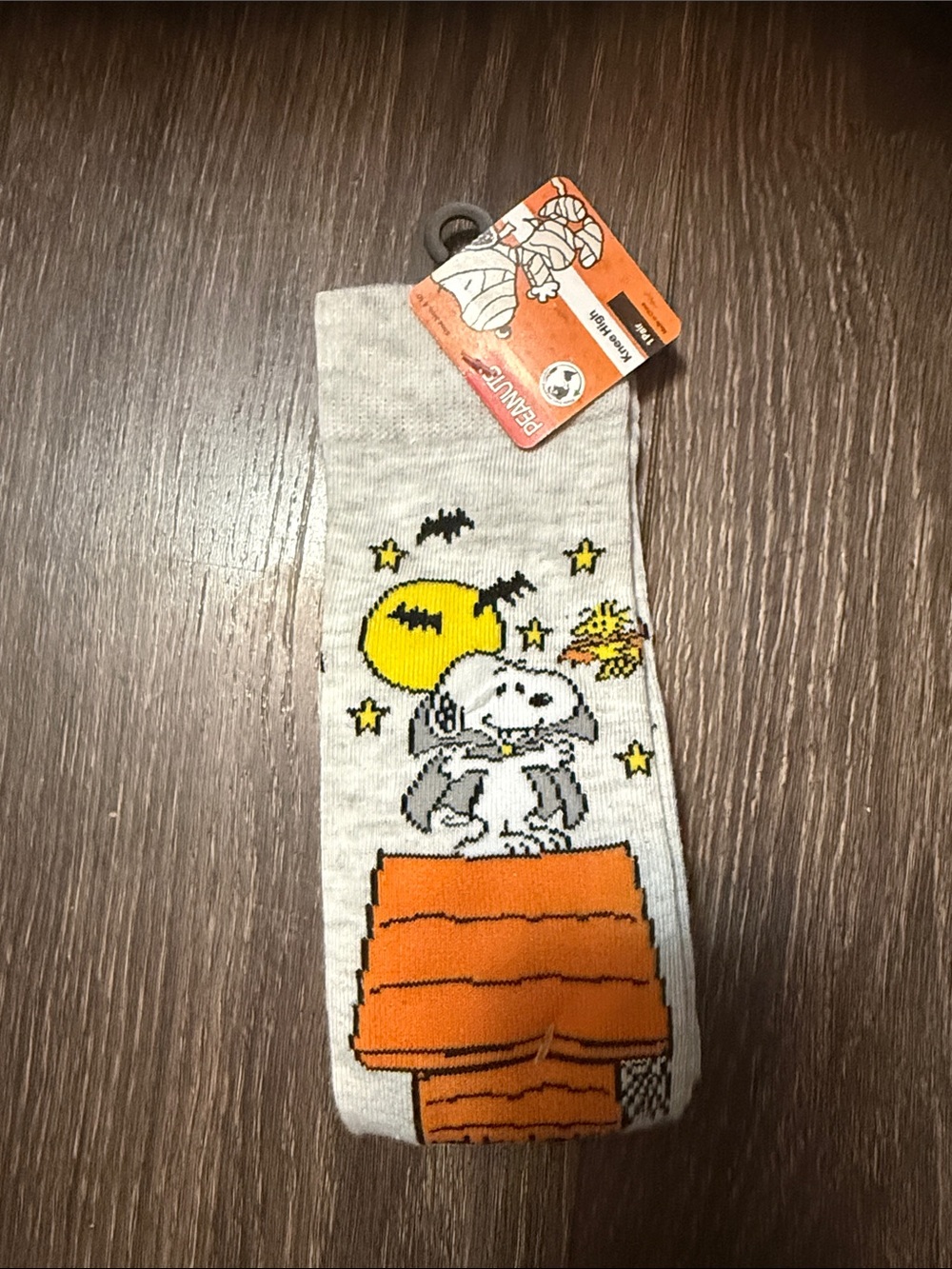 Peanuts Gray Kids Socks with Snoopy on Orange Doghouse